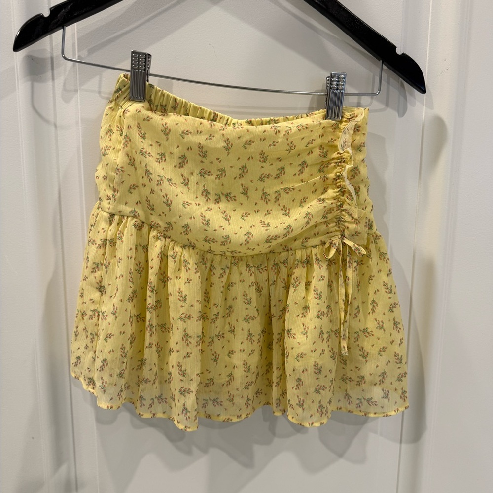 Zara ruched Floral Yellow Skirt
